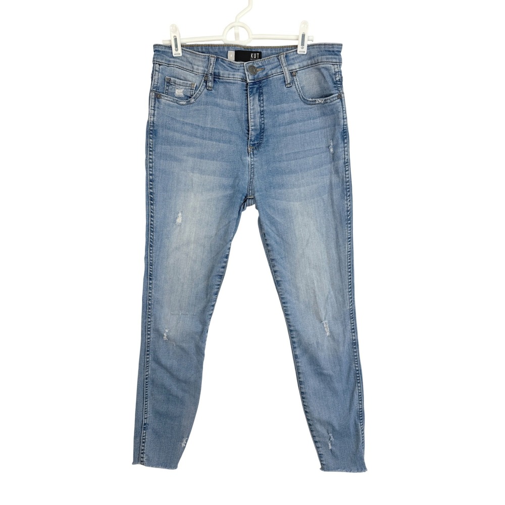 Kut from the Kloth Connie High Rise Fab Ab Ankle Skinny Jeans Blue Distressed 8